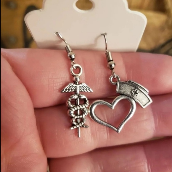 TINYdreamer Design Jewelry - Caduceus Heart Nurse Earrings ~Nursing School~Graduation~RN~LPN~MD~ER~EMT~Gift